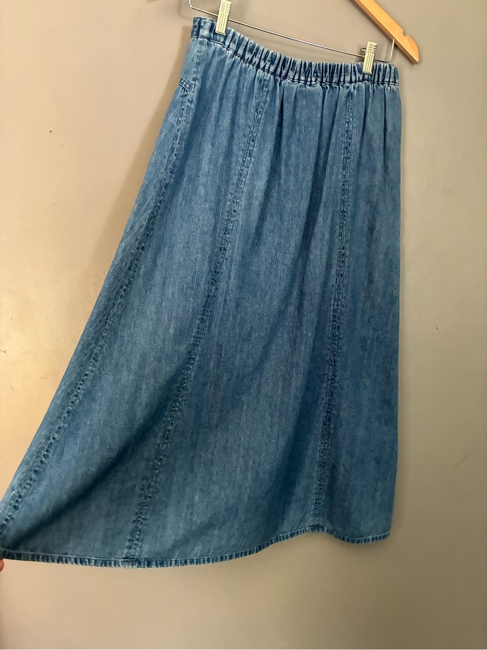 Vintage Coastal Grandma Denim Maxi Skirt A-Line | Elastic Preppy Cottage S 4/6 - Picture 5 of 11